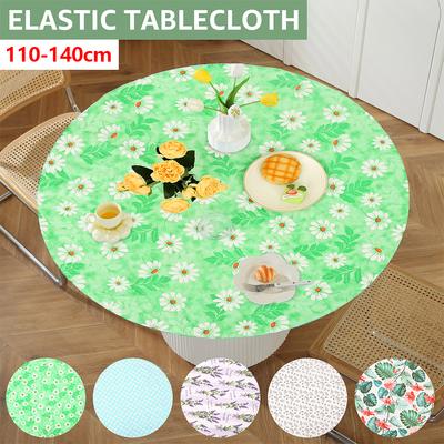 Elastische runde Tischdecke PVC Wasserdicht Ölbeständig Runde Tischdecke Heim-Schreibtischdekoration Esstischdecke für 110-140 cm