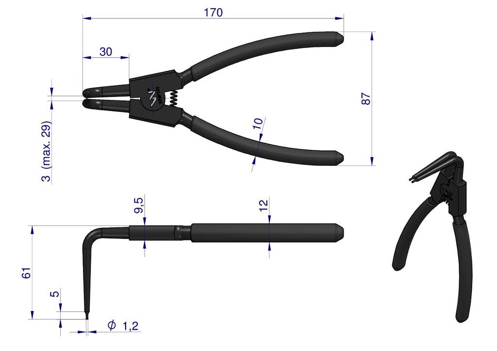 Specialized Long-jaw Pliers for Circlips 8" External Curved Waryński
