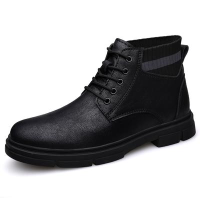 Schwarze Herrenstiefel Trend All-Match Mid-Cut Stiefel Herren Wasserdichte High-Top Lederschuhe Herren Plateau Stiefel Businessschuhe