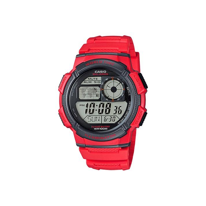 Casio Youth Series Round Digital Display Fashion Trend Sports Waterproof Quartz Movement Resin Strap Watch Men watches Red AE-1000W-4A Red Strap