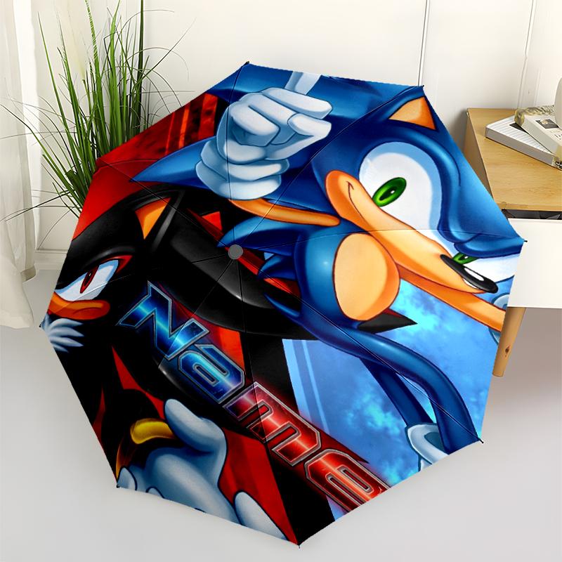 Custom Name Sonic Theme Automatic Umbrella, Lightweight & Portable, 8 Rib, Perfect for Outdoor Travel, Birthdays, Christmas, Gifts.