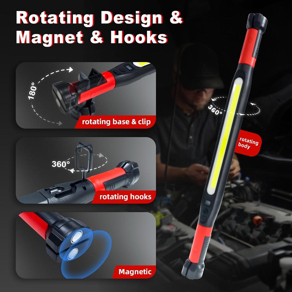 Portable LED Magnetic Work Light Rechargeable Underhood Work Lamp With Hooks Rotating Magnetic Base For Car Repairing Emergency