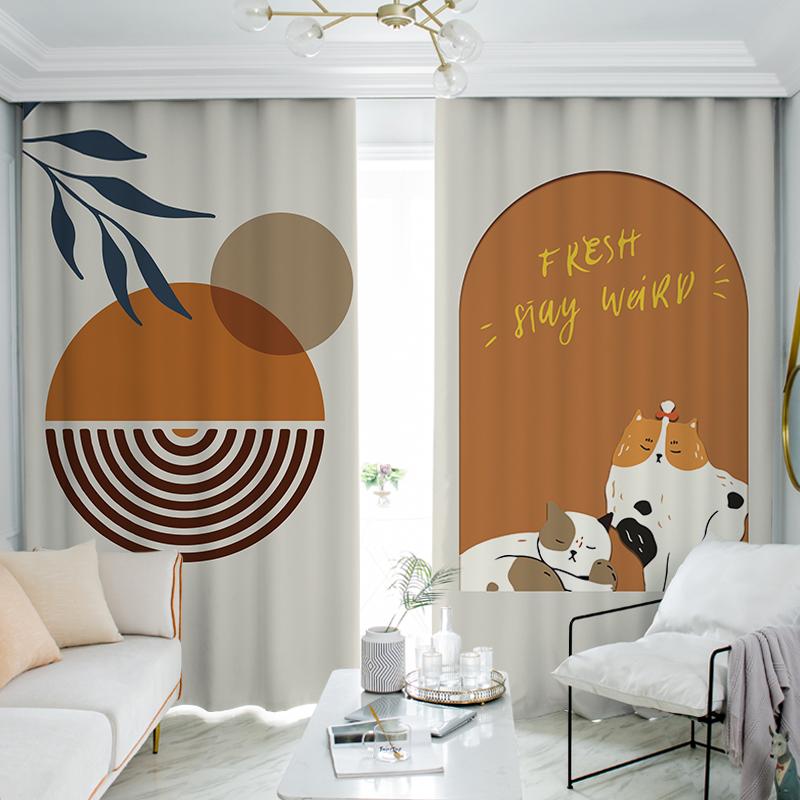 Abstract Tranpical Leaf Nordic Morandi Colorful Kid's Window Curtains Blinds for Living Room Bedroom Kitchen Door Home Decor2Pcs