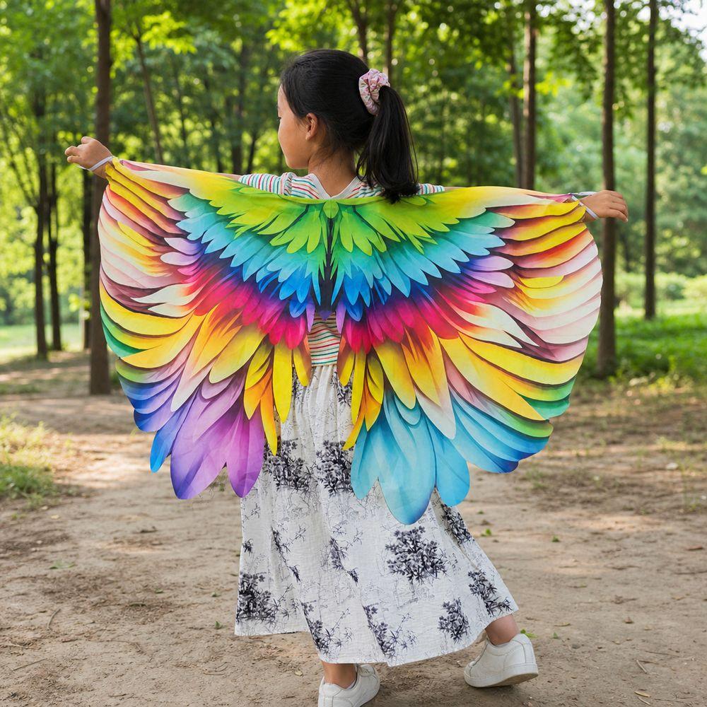 Bird Feather Print Rainbow Wing Cape Polyester Dress Up Wings New Costume Cape  Kids Dress Up