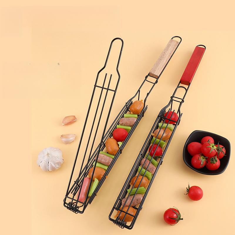 Kitchen Tool Barbecue Grill Stainless Steel Non-Stick Grill Basket with Handle BBQ Roast Rack for Home Outdoor Picnic