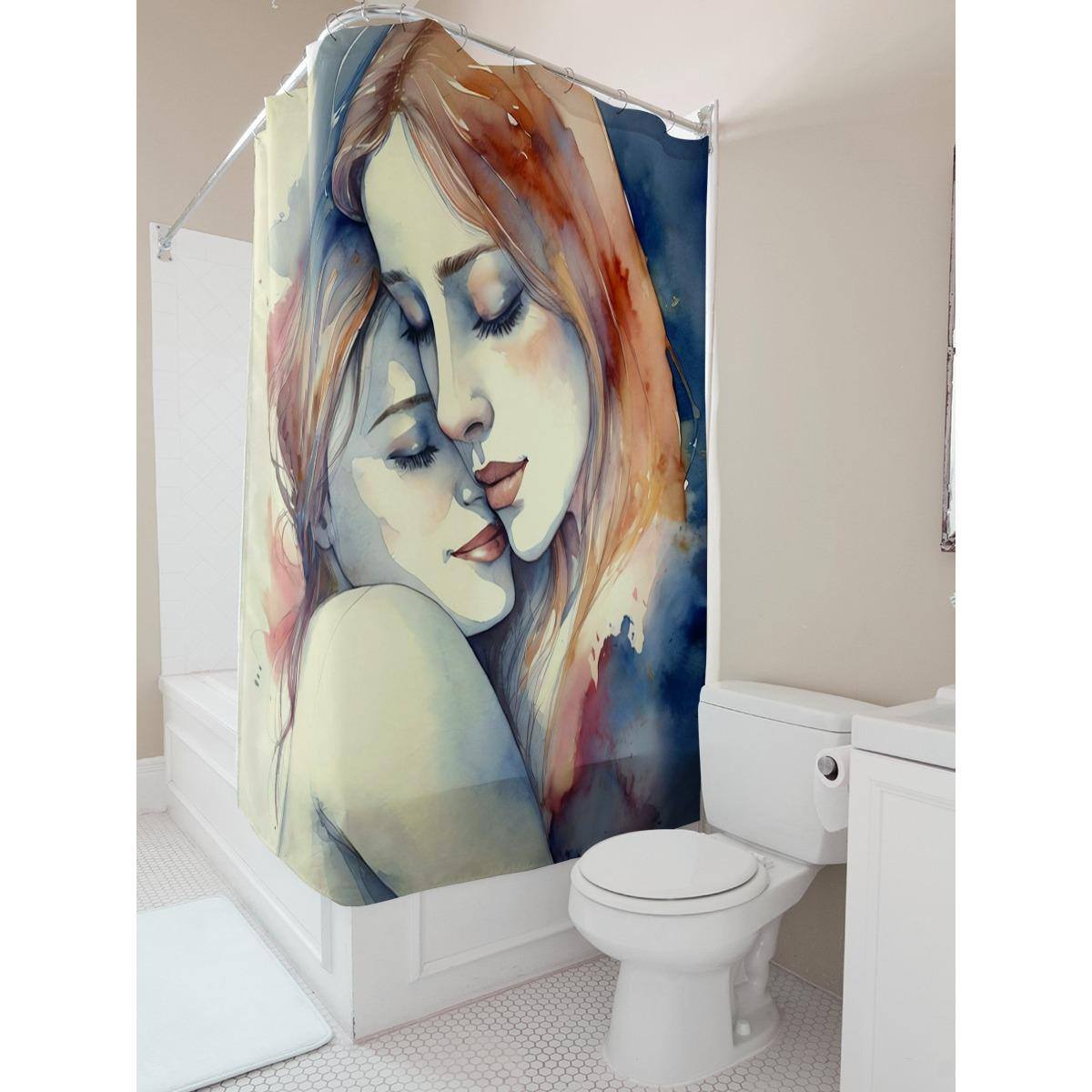 

Watercolor Romantic Couple Waterproof Shower Curtain W60H190(CM)-1 Pcs