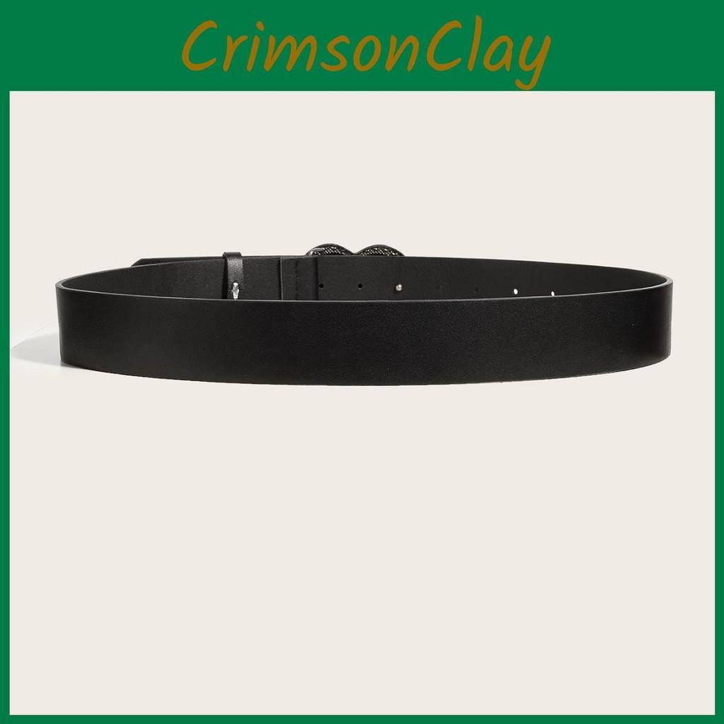Color Solid Retro Summer Punk Leather Belt With Heart Snap Closure Look Trendy