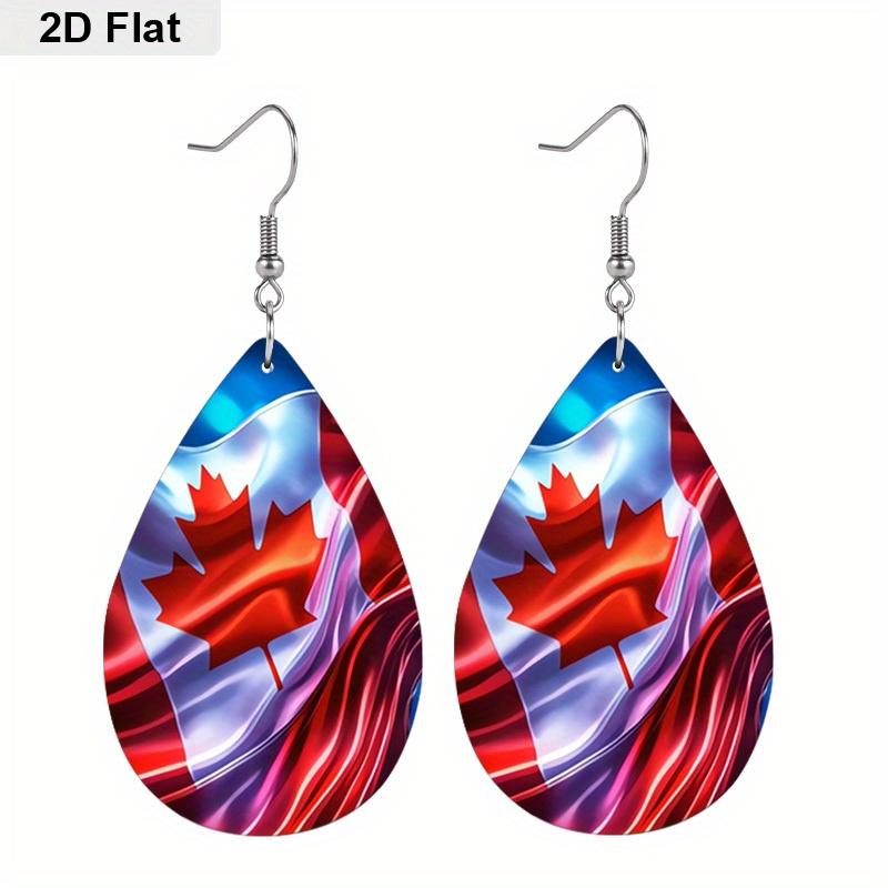 Canada Day Flag PU Earrings, Fashion Earrings, Lightweight Dangle Earrings, Canada Maple Leaf Jewelry, Party Accessories