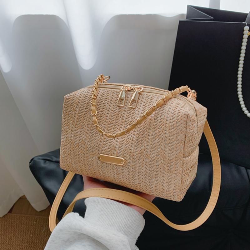 Yogodlns Fashionable Stylish Woven Straw Women's Bag New Trendy Chain Handbag Simple Woven Shoulder Crossbody Bag