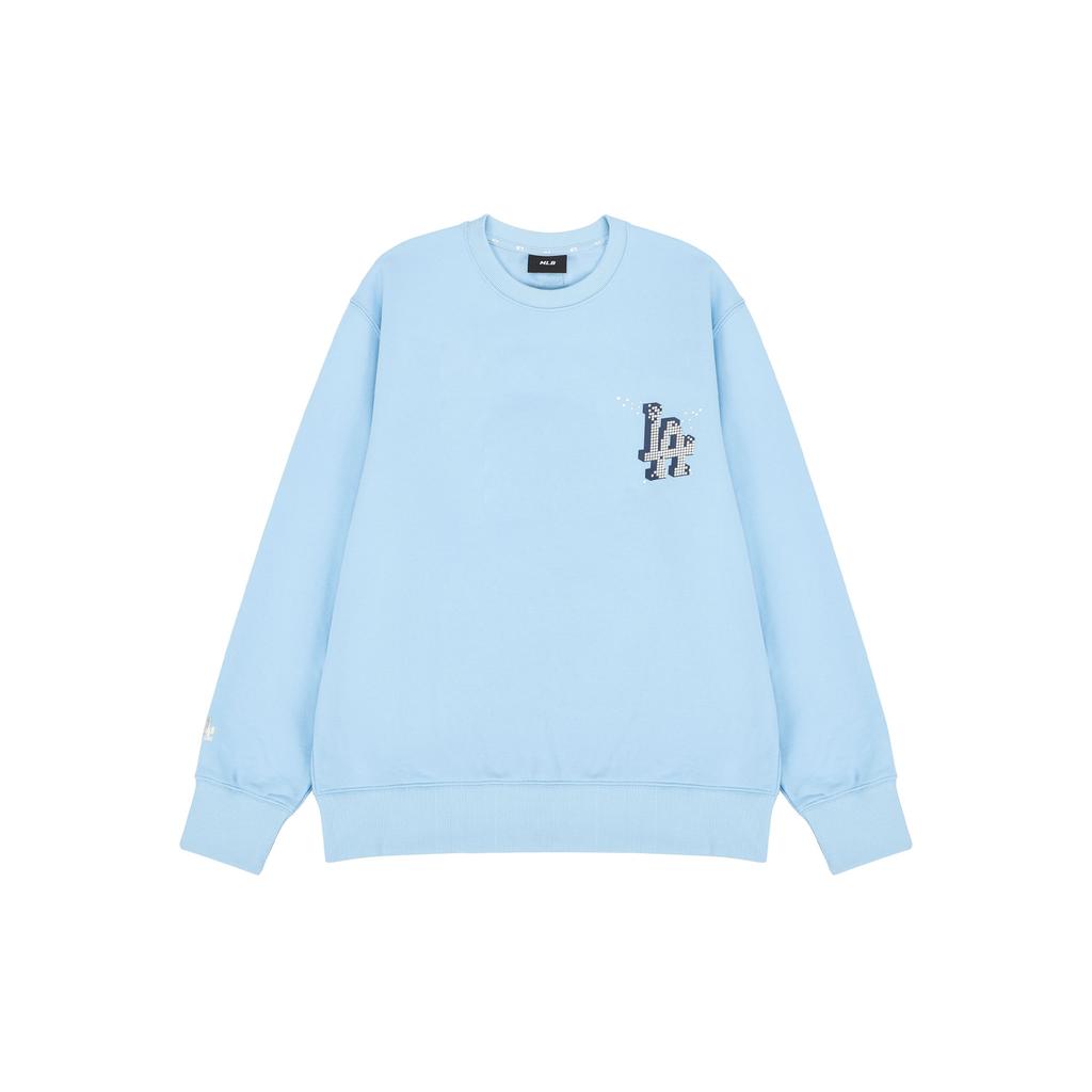 MLB Play Pixel Overfit Los Angeles Dodgers Large Letter Logo Print Crewneck Long Sleeve Sweatshirt Unisex sweatshirt Light-Blue 3AMTP0121-07BLL