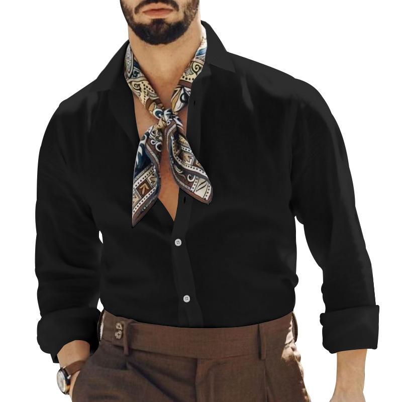 Plus Size Cotton-Linen Blend Spring/Summer New Arrival Men's Casual Collared Solid-Colour Long-Sleeved Shirt