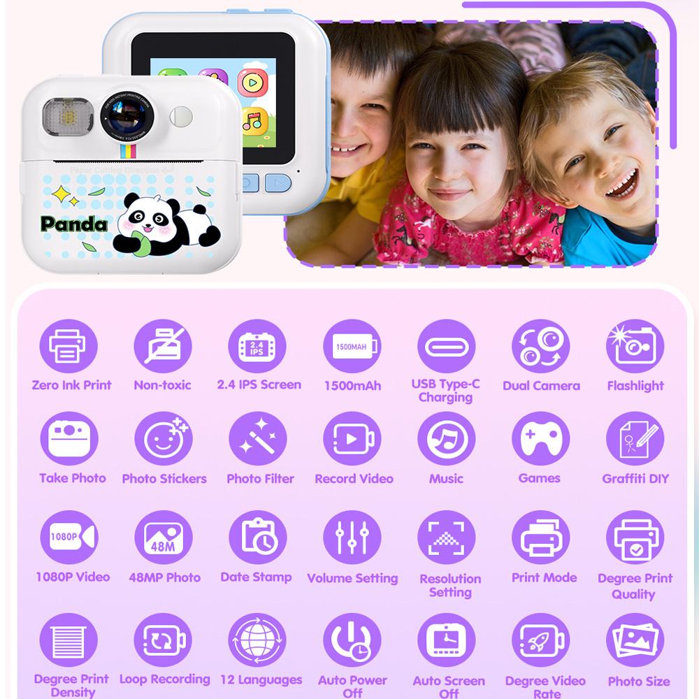Children Digital Camera Toy Instant Print for Kids Thermal Print Camera Instant Photo Printing Camera Video Toys+32G Memory Card
