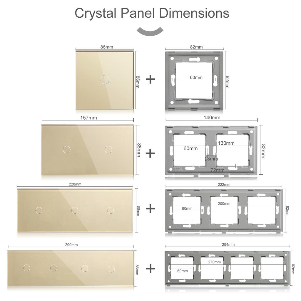 BSEED 299mm Glass Panel Only Quadruple 1/2/3Gang Touch Switch Panel With Metal Base No Electric Parts  EU Standard
