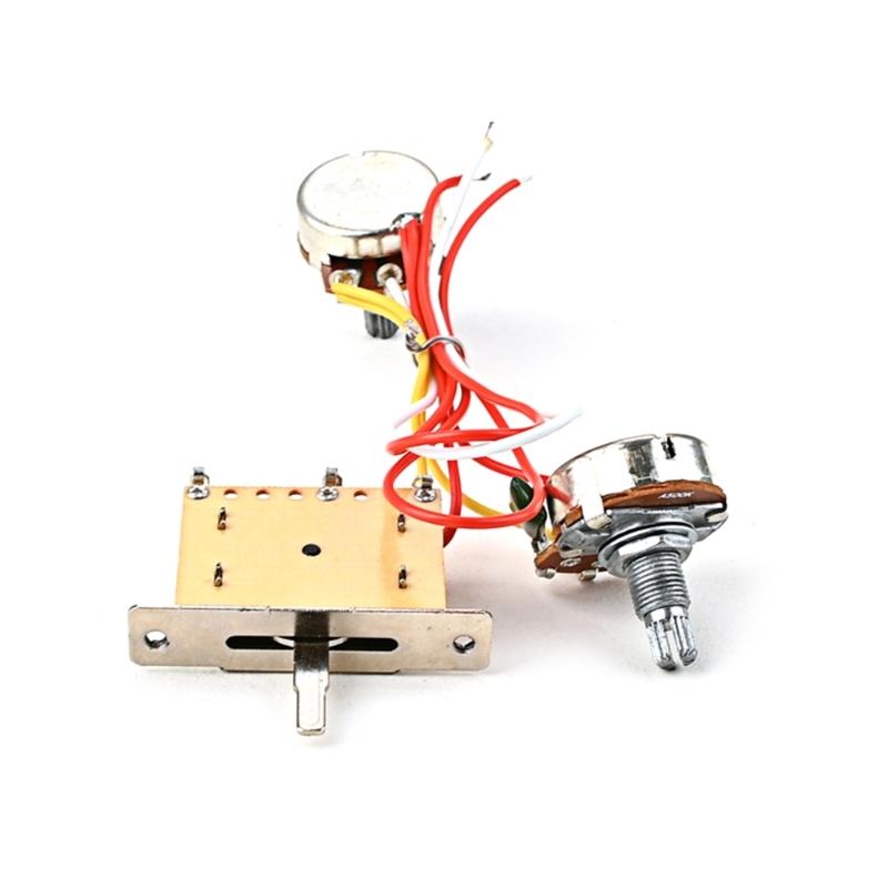 1V 1T Wiring Kit, 3 Way A500K Wiring Harness Prewired Guitar Wiring Hareness for Electric Guitar Bass Repair Replacement