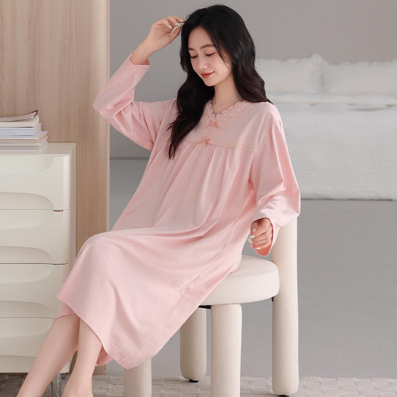 Camice da notte stile palazzo da donna: Elegante Abito Lungo Monocolore per Primavera e Autunno 2026