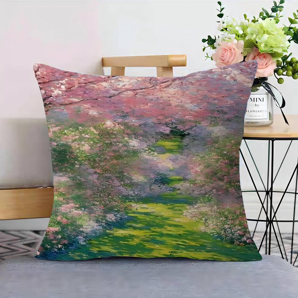 Famous Monet Modem Abstract Landscape Painting Personalized Picture Text Home Decorative Pillows Household Gifts 45x45cm