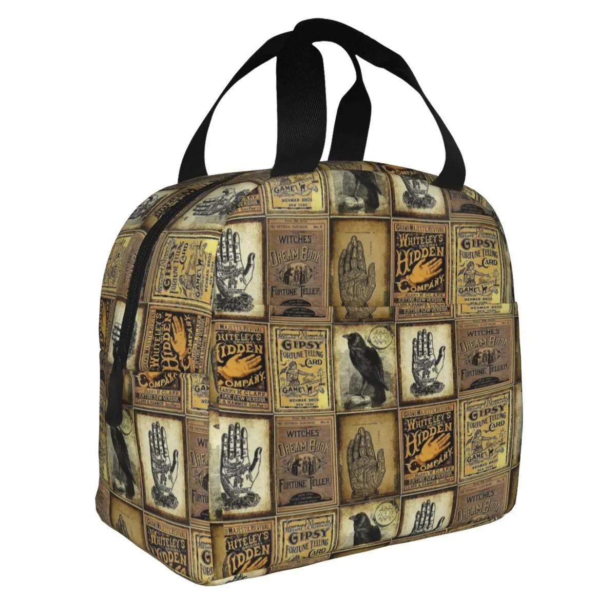 Gypsy Fortune Teller Gothic Halloween Insulated Lunch Bag Thermal Bag Lunch Container Tarot Tote Lunch Box Food Storage Bags 22x20x10cm