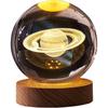 Saturn Crystal Ball Night Lamp, Crystal Ball Night Light, Corded Electric Table Colorful LED Wooden Base Lamp for Home Decoration Birthday Gift