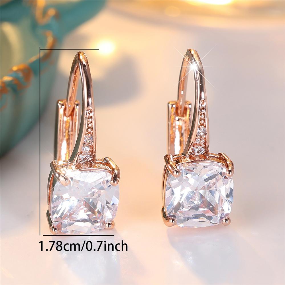 Cute Female White Crystal Zircon Stone Hoop Earrings For Women Rose Gold Color Wedding
