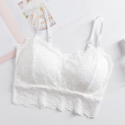 French Lingerie Lace Bra Tank Top Sexy Bra Tank Top Suspender Wrapped Chest Bra with Bra Pad Anti Glare Lingerie for Women
