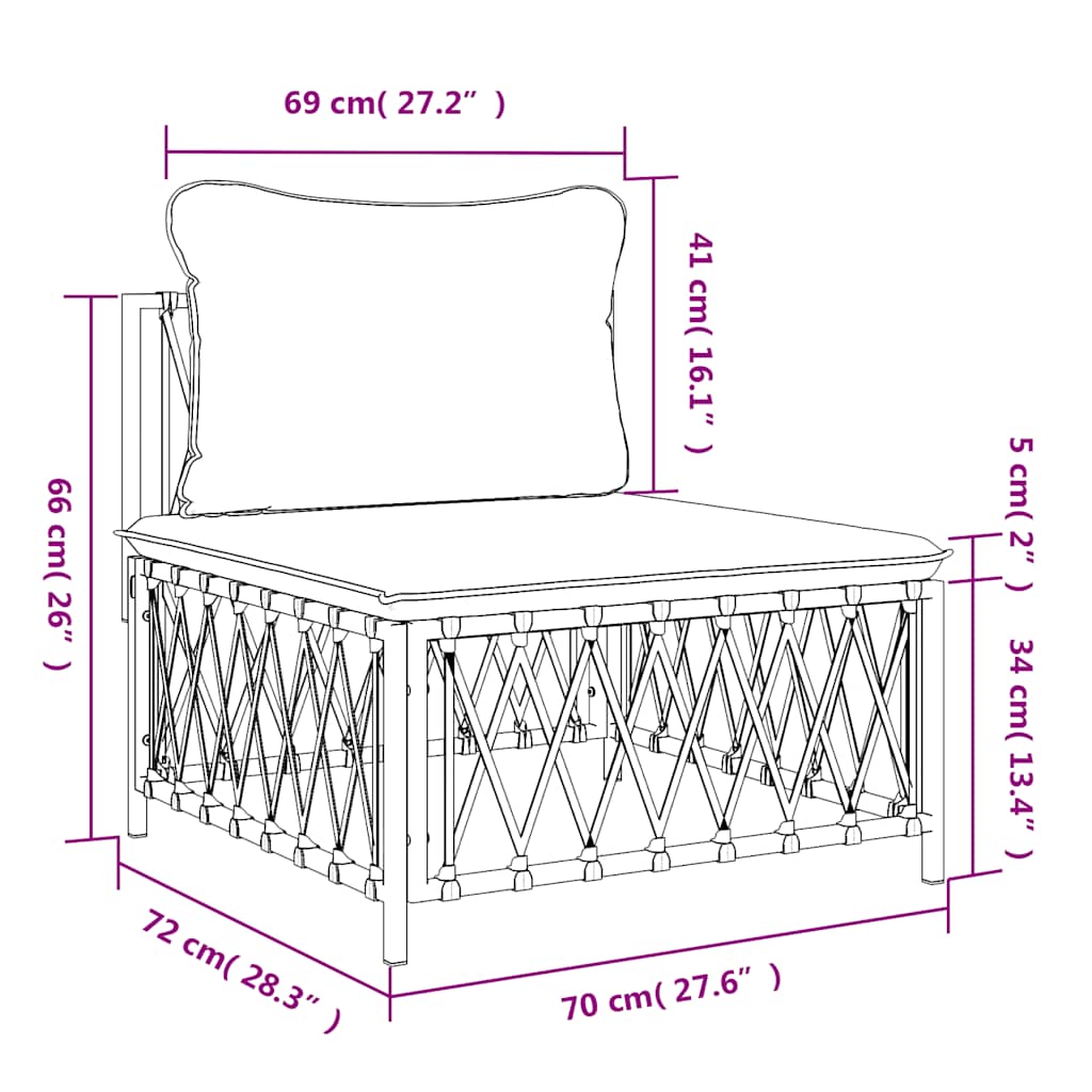 Vidaxl Garden Sofa Middle Module with Cushions, Anthracite, Fabric