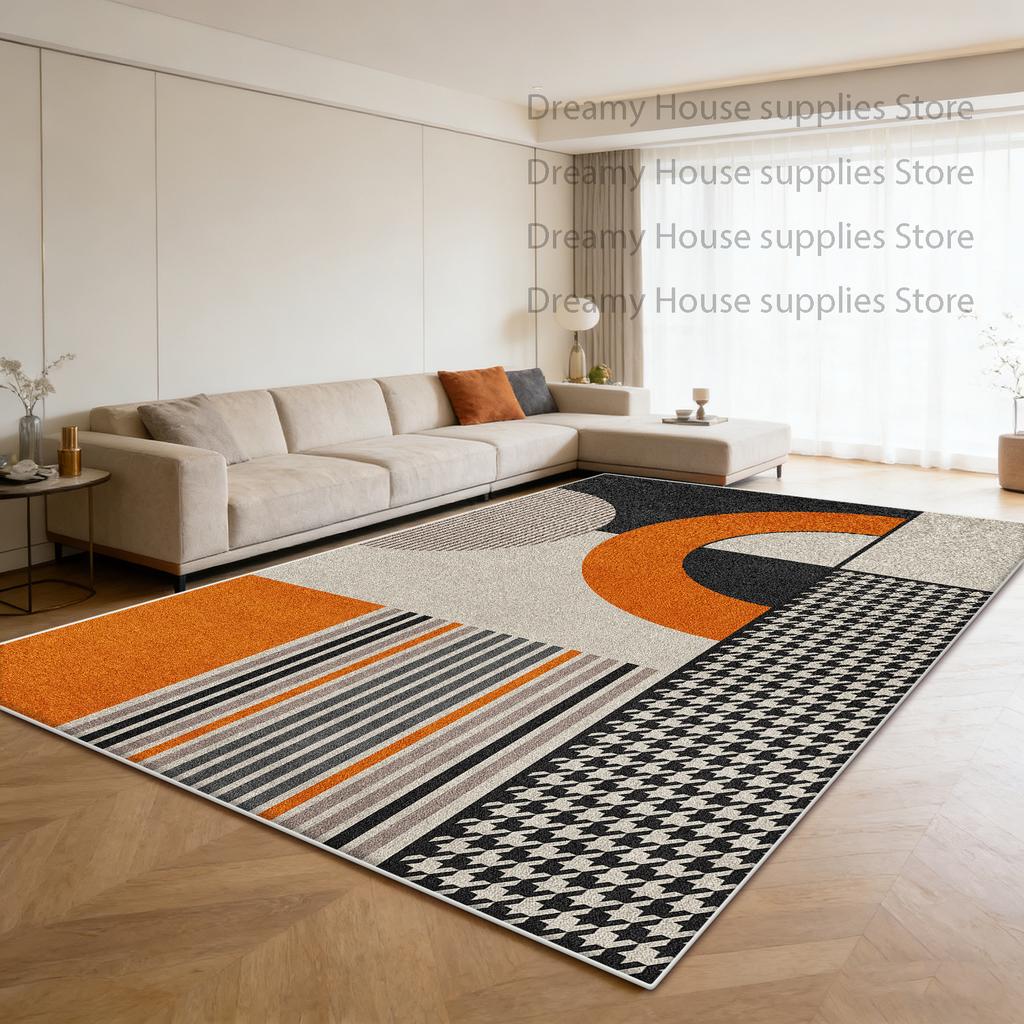 Modern Geometric Large Carpet for Living Room Orange Home Decoration Sofa Coffee Tables Mat Bedroom Washable Non-slip Plush Rug