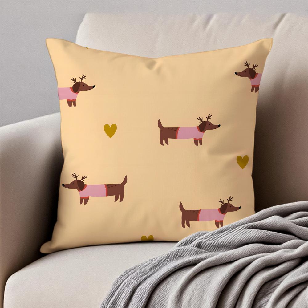CUTE Dachshunds Cushion Cover Pillowcase Antidustmite Invisible Zipper Short Plush Sofa Cushion