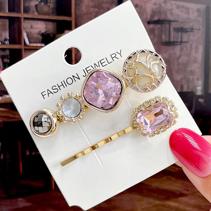 Fashion Shiny Luxury Full Crystal Pearl Women Barrettes Waterdrop Hair Clip Hairgrips Geometric Hair Accessories Korean Headwear