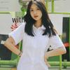 Women's Loose Short Sleeve White Stand Collar Shirt - Versatile Summer College Style JK Uniform Top