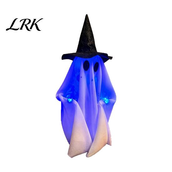 Light Up Ghost Decoration Halloween Walking with Sound, Witch Hat Animated Fantasy Ornament Prop, Talking Haunted House Decor for Party Night
