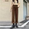 Women's Winter Vintage Corduroy Suit Wide-Leg Pants Solid Color Mid-Rise Simple Straight-Leg Pants