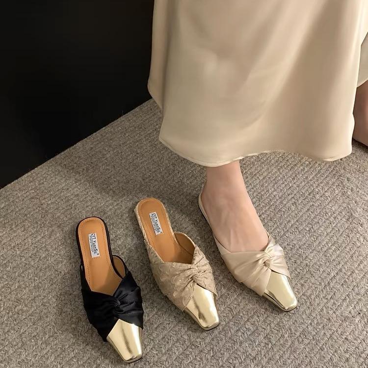 

Новые атласные туфли-шлепанцы с закрытой пяткой, уличная обувь, темпераментная обувь, балетки, золото 39 абрикосовый