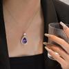 Drop Shaped 13 *18 Purple Diamond Necklace 925 Silver Elegant Temperament Lady Full Diamond Pendant Clavicle Chain Europe and America