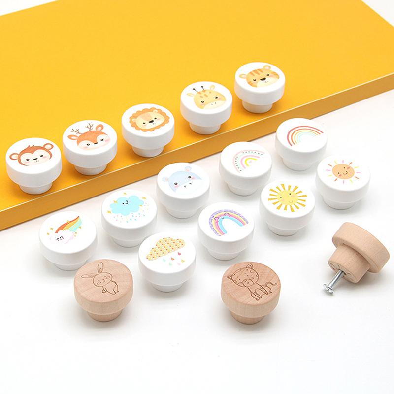 6/8 szt. Uchwyty do szafek kuchennych, szaf, drewniane klamki do drzwi, zwierzęce drewniane gałki do szuflad meblowych do pokoju dziecięcego