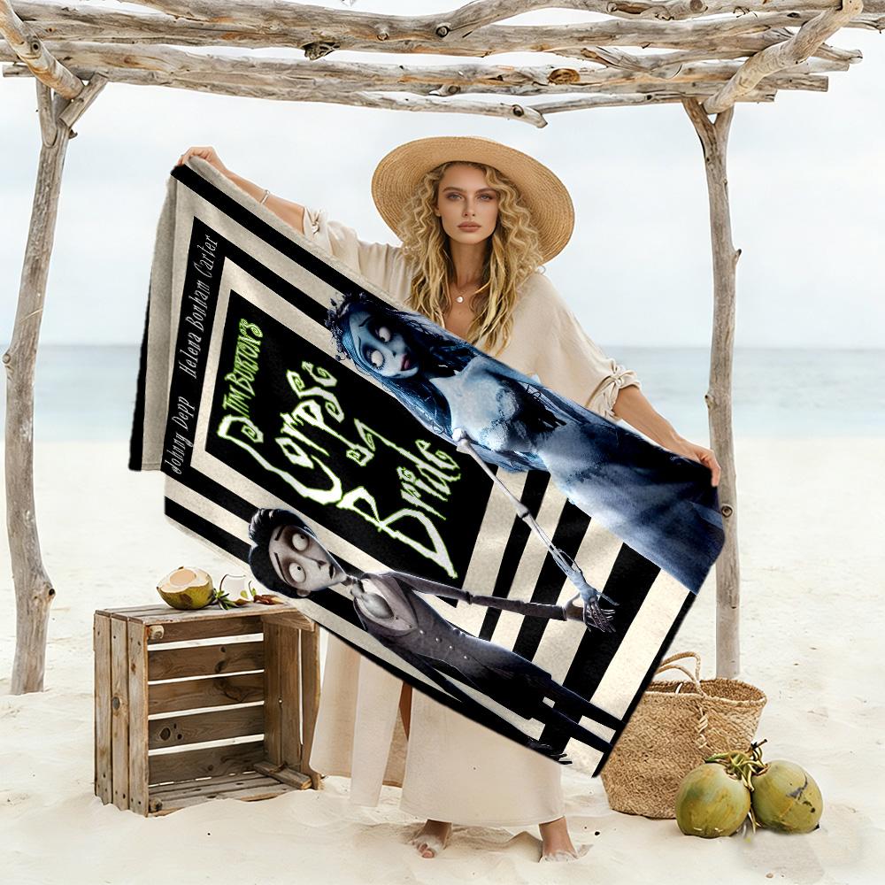 Corpse Bride Gothic Portraits Beach towel for beach travel Portable Seaside vacation Bath Accessory Perfect Gift for Valentine's Wedding Birthday