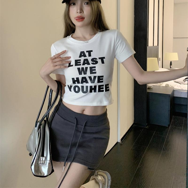 Letní čistá bavlna vtipná kreslená trička Dámské bílé tričko s kulatým výstřihem a krátkým rukávem ležérní Elastické úzké y2k Crop Tops dámské