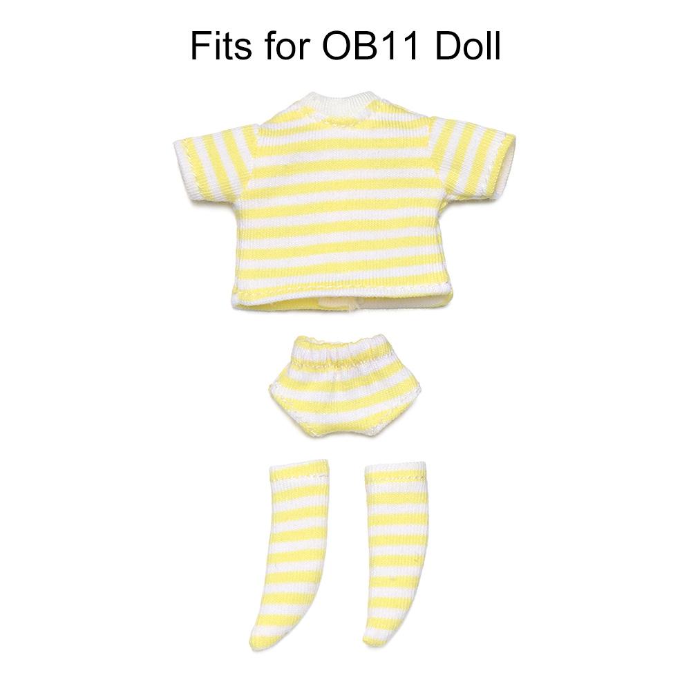 Ob11 Doll Clothes Striped Tops T-shirt Shorts Socks Suit Knitted Sweatshirt For Mini 1/12 Doll Cute Surprise Face Boy Girl Gift