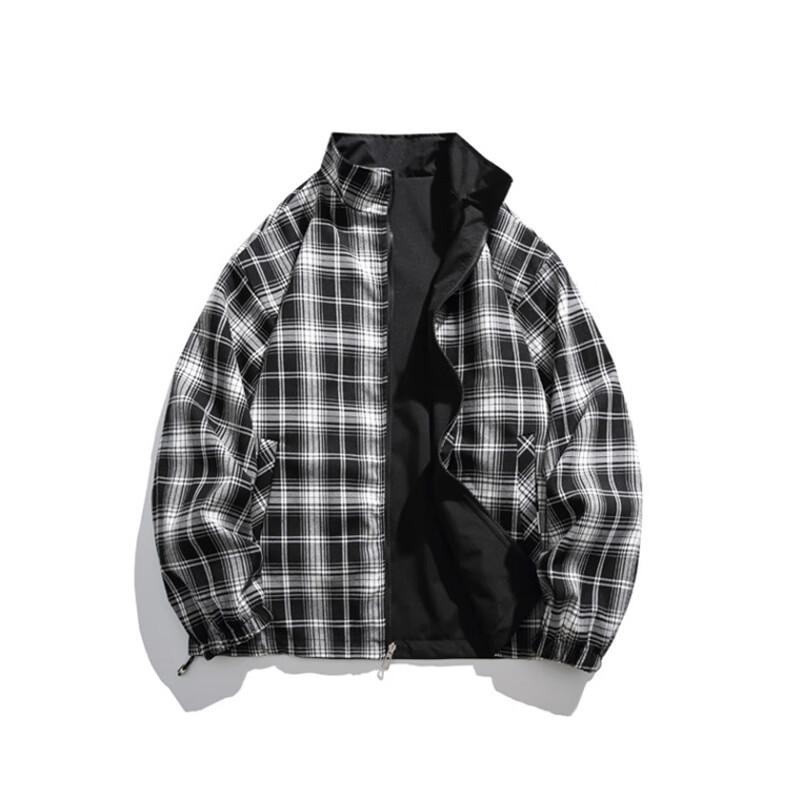 Wassup Sohot Men's Plaid Stand Collar Baseball Jacket