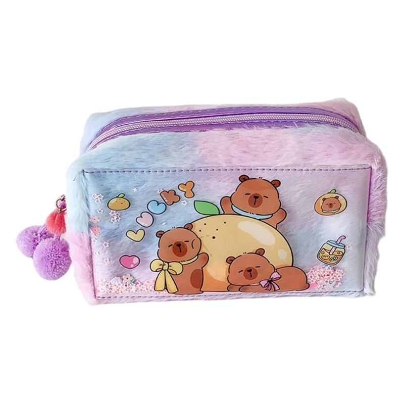 Plush Animal Pencil Case Large Capacity Pencil Pouches Zippered Closure Pen Organiser Bag For Office School Supplies