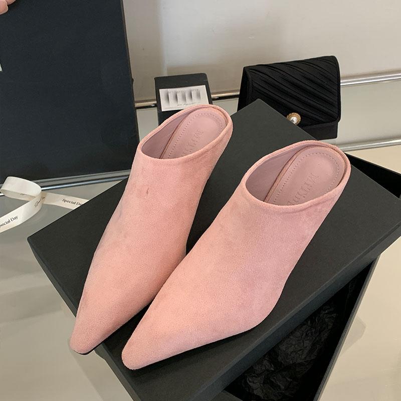 

Модные женские шлепанцы-клинья с острым носком, женские шлепанцы, сандалии, весенне-летняя мода, флок, женские шлепанцы-клинья, мюли, обувь 2025, новинка 35 розовый