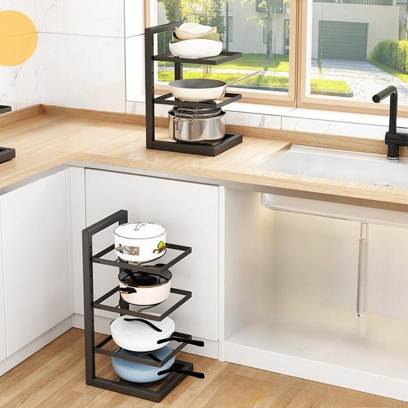 Pot Rack Organizer Under Sink Adjustable Cookware Storage Heavy Duty Space Saving Shelf for Cabinet Kitchen Cookware Holder
