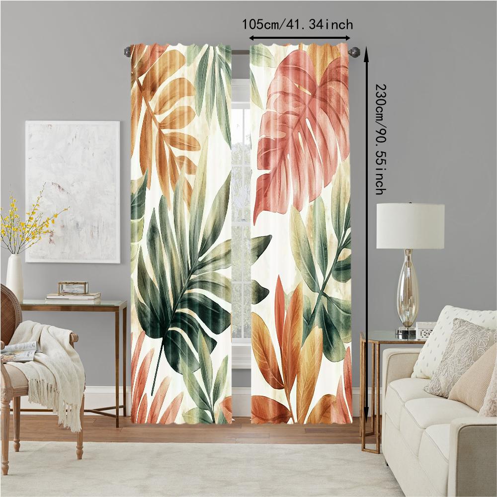 2 pcs   versatile polyester transparent curtains for home decoration Pink Tropical Palm for use in bedrooms and living rooms
