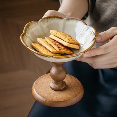 BRCeramic Bowl Floral High-sided Plate Wooden Fruit Plate Dessert Bowl Afternoon Tea Accessories Decorative Tray Kitchen OrganizerEY