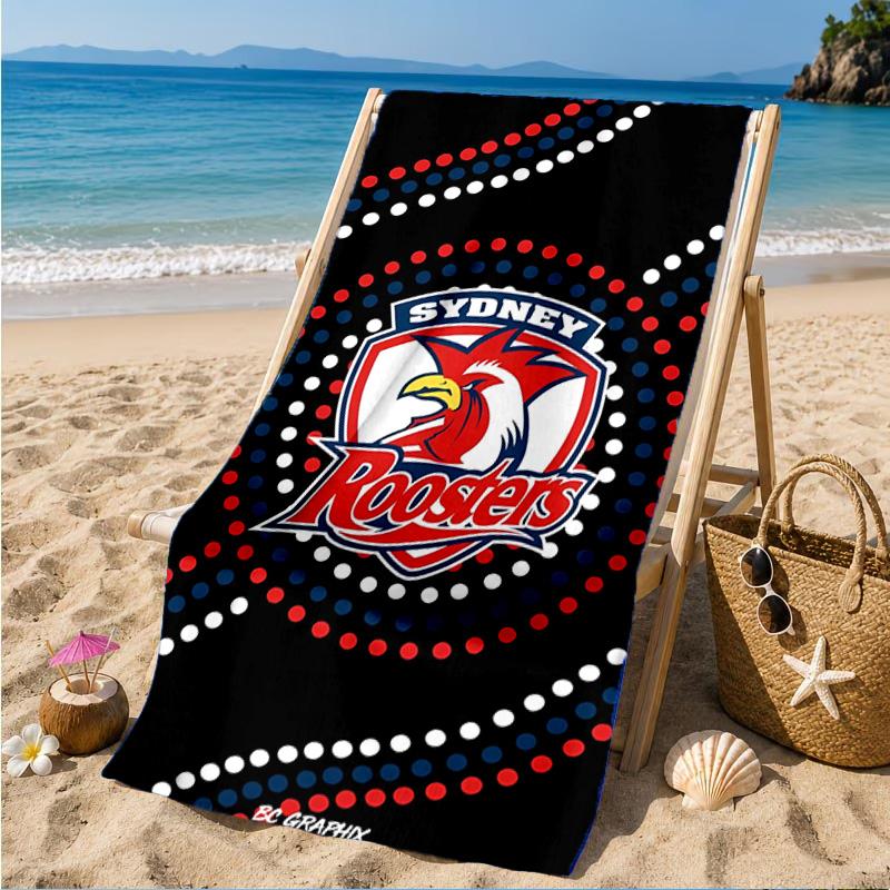 Serviette de plage Esprit d'équipe des Sydney Roosters, Séchage rapide, Facile d'entretien, Convient aussi bien pour le fitness que pour les vacances à la plage, Essentiel de sport