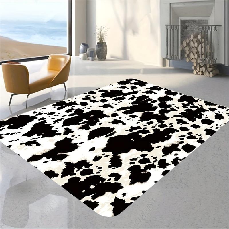 Teppich mit Kuhmuster, schwarz-weiße Bodenmatte, rutschfester Flächenteppich, maschinenwaschbarer Teppich für Badezimmer, Küche, Außen- und Innendekoration