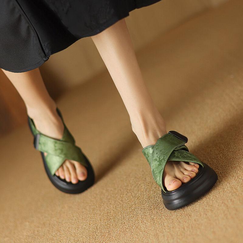 Summer Women's Outer Slippers Comfortable Non-slip Thick-soled Slippers Round Head National Style New Large Size Herringbone Cool Slippers