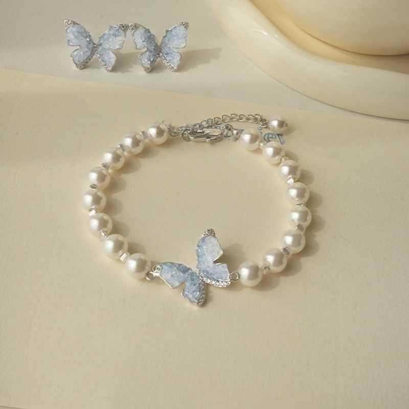 Temperament Super Immortal Light Luxury Pearl Zircon Pearl Bracelet Crystal Butterfly ins Style Bracelet French Fashion Jewelry Women