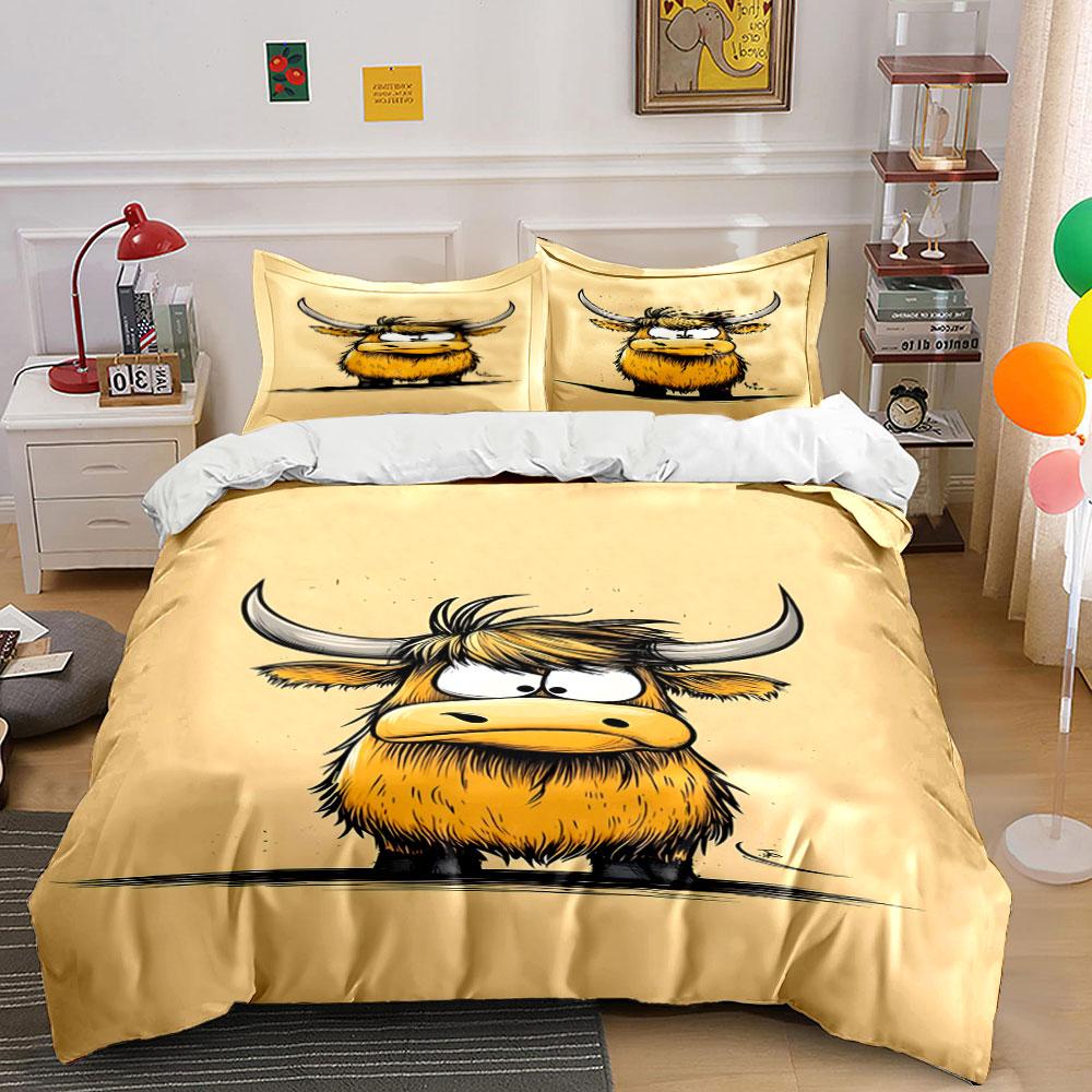 

Cartoon-style yellow bull. Bedding sets Duvet cover sets Duvet covers Pillowcases(1 * Duvet Cover 2 * Pillowcases, without duvet insert) 135x200cm