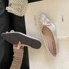 2025 new pointed bow satin low heel foot cover versatile shallow mouth Doudou pregnant women's single shoes