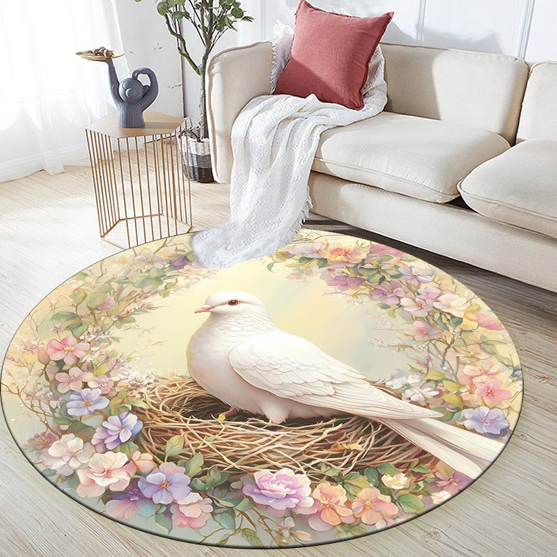 Flower Bird,Round Area Rug,Carpet Rug for Living Room Bedroom Sofa Playroom Decor,Non-slip Floor Mat